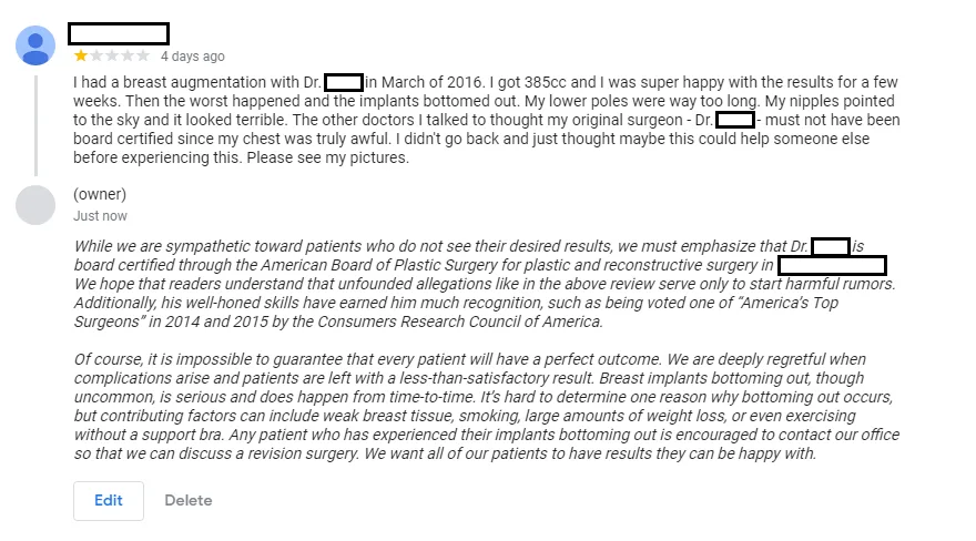 An image depicting a response to a bad review.