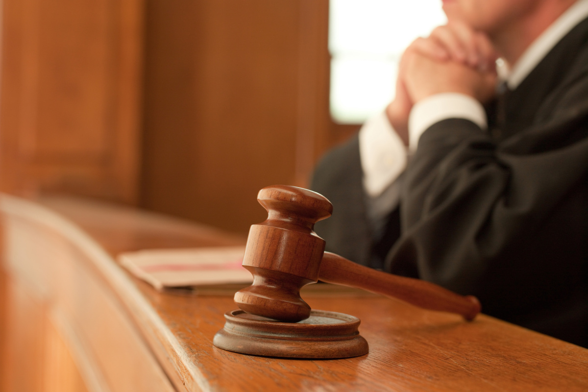 Close up of gavel in court room