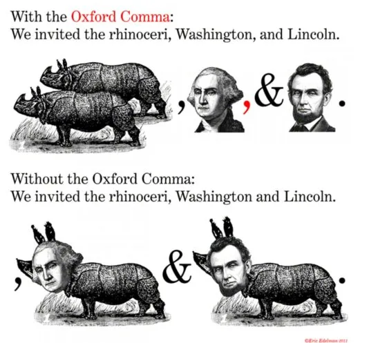 With and without the Oxford comma