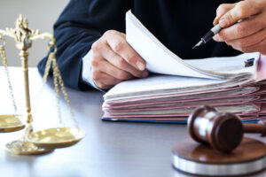 Judge reading medical records of STD patient case